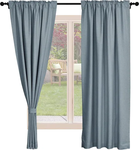 Vista 14 de Frelement Cortinas opacas de lino natural, paneles de cortinas con bolsillo para barra y pestaña trasera, para sala de estar, cortinas