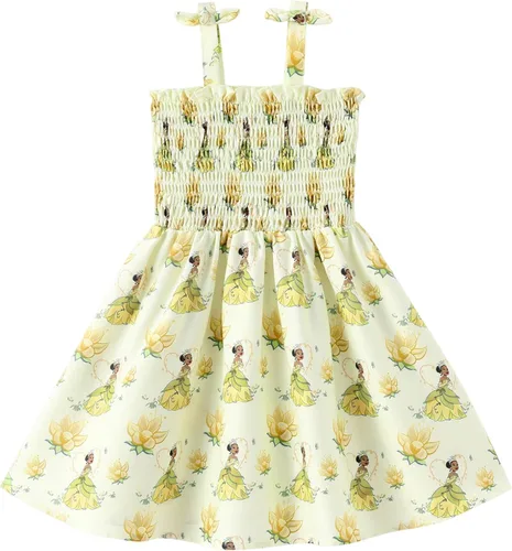 Vista 12 de Disney Vestido de princesa Frozen, Elsa, Minnie Stitch, para niña, con lazo, tirantes fruncidos, traje de verano, para fiesta de cumpleaños, 2-9 años