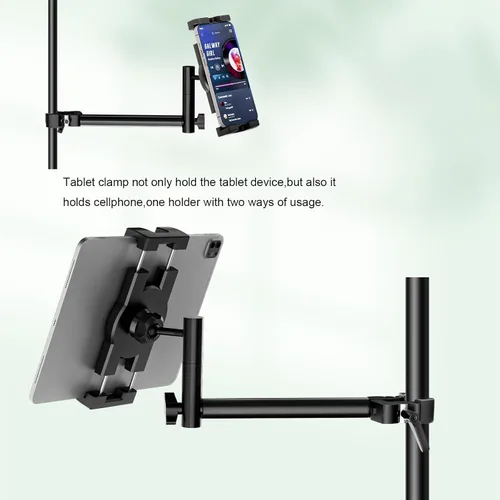 Vista 2 de Soporte para tablet para micrófono, soporte de aluminio para micrófono, soporte para iPad de música, soporte para micrófono, inclinación giratoria