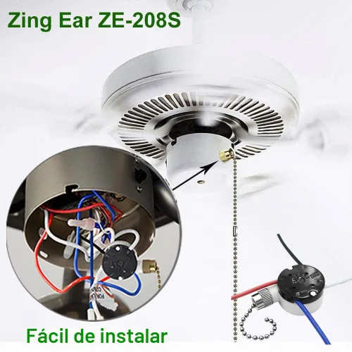 Vista 7 de Interruptor de cadena para ventilador de techo, Zing Ear ZE-208s E89885, interruptor de luz de cadena de 4 cables de 3 velocidades con 4 cables