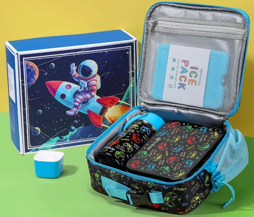 Vista 3 de Fimibuke Lonchera Bento para niños – Caja de aperitivos Bento para niños pequeños con 3 compartimentos, botella de agua aislada de acero inoxidable