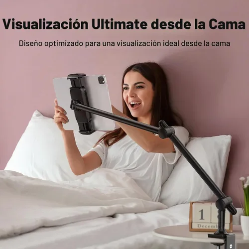 Vista 2 de AboveTEK Soporte para tablet para escritorio y cama, brazo de aluminio para iPad con abrazadera giratoria de 360°, soporte ajustable para teléfono