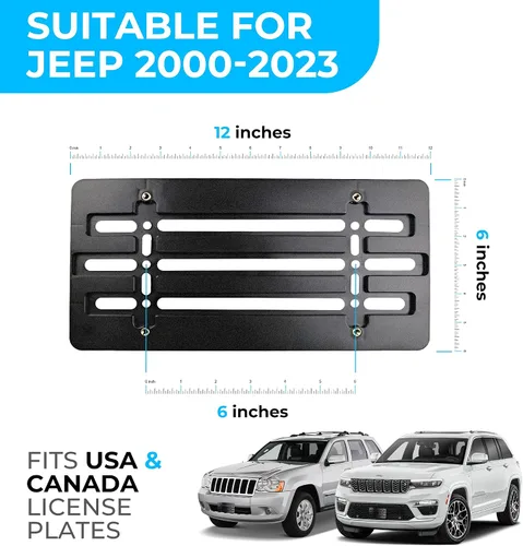 Vista 3 de Soporte de placa de parachoques delantero para Jeep 2000-2025, juego de soportes de placa con 6 tornillos únicos y kit de llave, kit de montaje