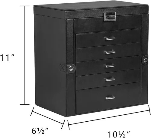 Vista 2 de Frebeauty Joyero grande, organizador de joyas de piel sintética de 6 niveles con cerradura, estuche de almacenamiento multifuncional con espejo