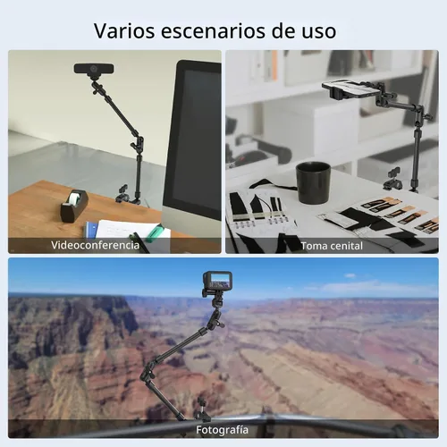 Vista 8 de SMALLRIG 22" Magic Arm Clamp, Overhead Phone Mount Holder Stand, Camera Arm Soporte flexible para cámara de escritorio, brazo articulado
