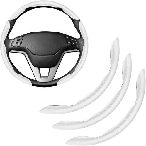 Vista 8 de Amiss 3 piezas de cubierta de volante de fibra de carbono antideslizante, diseño de mariposa impermeable y segmentado, protector de rueda para Negro