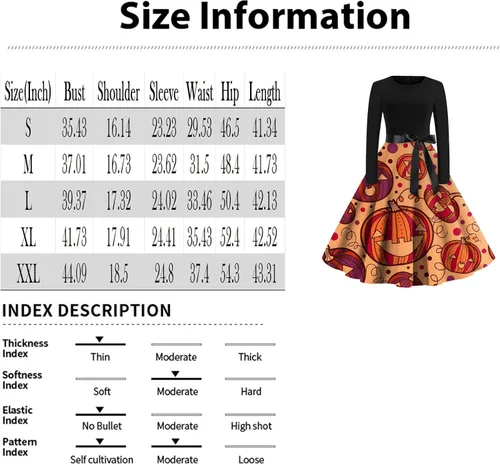 Vista 3 de HUANKD Vestidos de boda de otoño para mujer, vestido acampanado con estampado de Halloween, vestido de manga larga, vestido casual de fiesta, S-2XL
