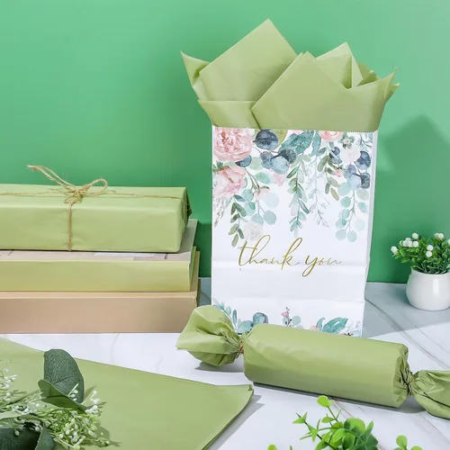 Vista 3 de Whaline 100 hojas de papel de seda verde salvia a granel, papel de regalo verde sauce, papel de regalo para manualidades, papel de seda verde