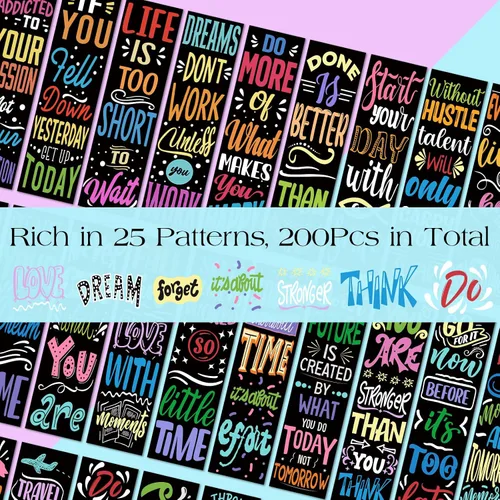 Vista 3 de 200 marcapáginas inspiradoras con citas motivacionales, marcadores a granel de doble cara impresos motivadores, marcadores de página positivos