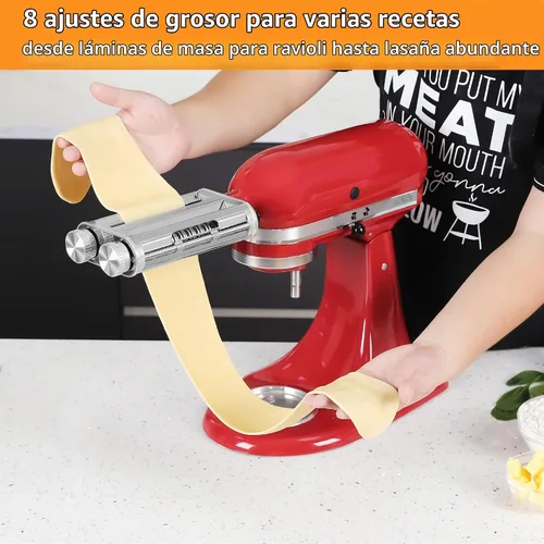 Vista 9 de FavorKit Accesorio para hacer pasta para batidoras KitchenAid, juego resistente 3 en 1 incluido rodillo de hojas de pasta, accesorios de cortador