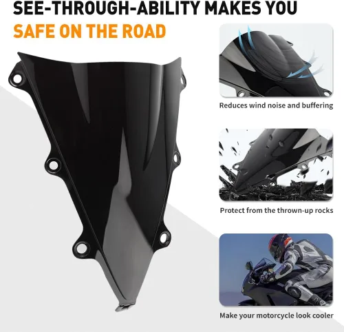 Vista 3 de Parabrisas doble burbuja para Honda CBR300R 2014-2020, color negro