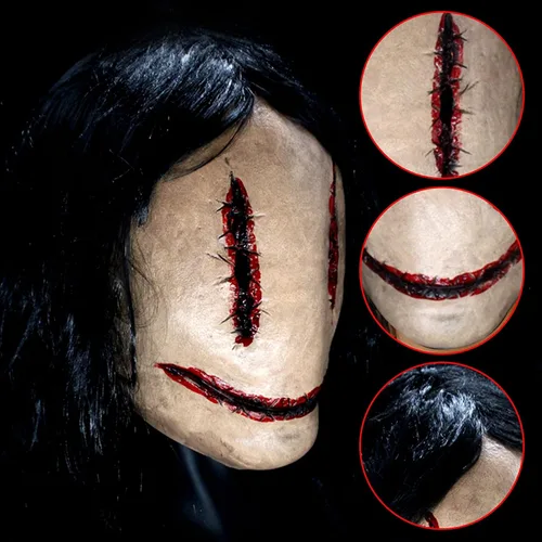 Vista 4 de nezababycos Máscara de terror para Halloween, máscara de mujer asesina en serie con pelucas, disfraz de fantasma, demonio, fantasma, demonio