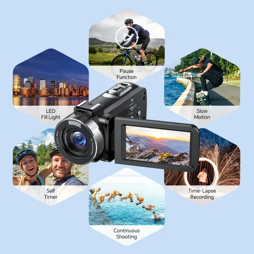 Vista 6 de Videocámara, Cámara de Video Digital 42MP Cámara 4K para Vlogging con Zoom Digital 18X, Pantalla de Rotación de 3” 270°, Videocámara para YouTube