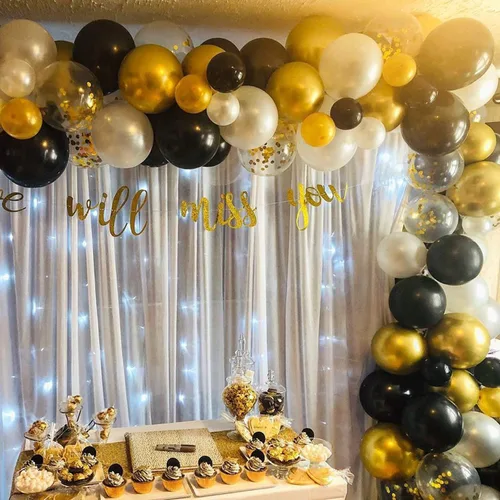 Vista 5 de Globos negros de 5 pulgadas, 100 globos de feliz cumpleaños, graduación, Halloween, Año Nuevo, decoración de fiesta temática de fiesta