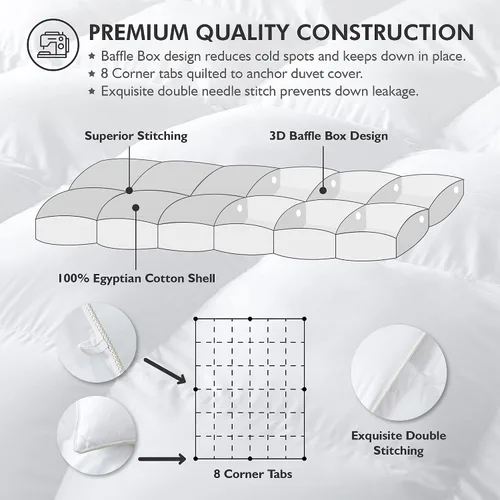 Vista 5 de Lujo Edredón nórdico de fibra de plumón de ganso y pluma de ave acuática de tamaño California King extragrande 108" x 98", 100% funda de algodón