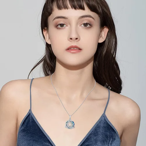 Vista 5 de Midir&Etain Trinity Knot Necklace 925 Sterling Silver Celtic Pendant Moon Jewelry Gifts for Women Hypoallergenic Necklace for Sensitive Neck