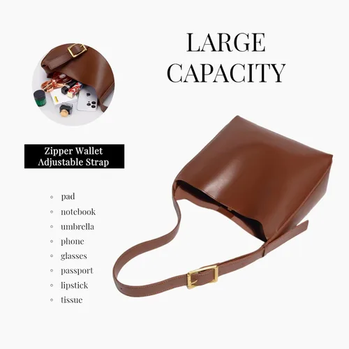 Vista 7 de Bolso bandolera de piel sintética para mujer, bolsos cruzados de diseño para mujer, bolso de mano vegano grande retro con cartera