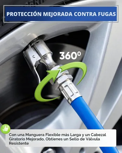 Vista 4 de Inflador de neumáticos con manómetro y manguera más larga, portabrocas de aire más preciso y resistente con medidor para compresor de aire