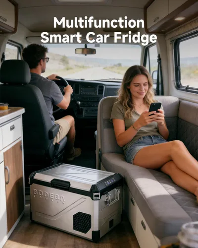 Vista 9 de BODEGA Refrigerador portátil de 12 V, refrigerador de acero inoxidable de 47 cuartos de galón con divisor extraíble para modos MAX/ECO de doble zona