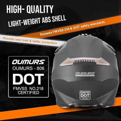 Vista 6 de OUMURS Casco de motocross para adultos con gafas, guantes y máscara ajustable, visera solar, casco para adultos, todoterreno, motocross, descenso