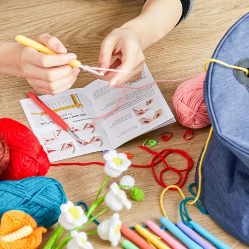 Vista 6 de Kit de Ganchillo INSCRAFT para Principiantes Adultos Niños - Gran Kit de Inicio de Tejido para Artesanía Colorida para Profesionales, Haz Proyectos