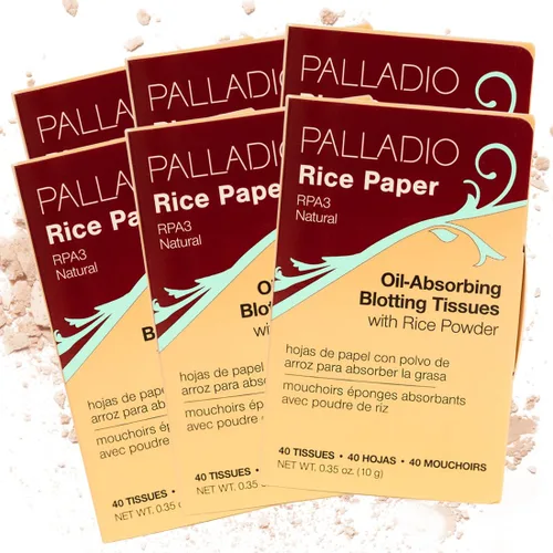 Vista 12 de Palladio Papel de arroz facial para piel grasa, hojas de secado facial hechas de arroz natural, papel absorbente de aceite con polvo de arroz, 2