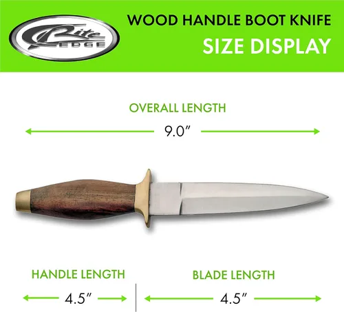 Vista 3 de SZCO Supplies - Cuchillo para botas con mango de madera de 9 pulgadas con hoja de acero inoxidable, protector de latón, pomo y funda de clip
