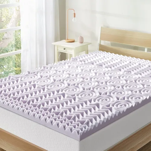 Vista 8 de Mellow Cubrecolchón de espuma viscoelástica de 5 zonas de 1.5 pulgadas, infusión calmante de lavanda, tamaño matrimonial