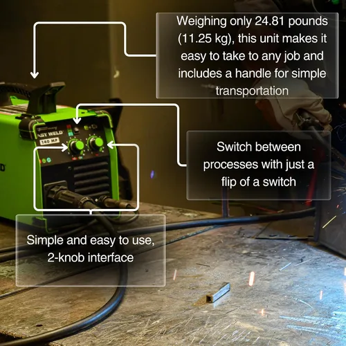 Vista 6 de Forney 271 Easy Weld 140 MP Soldador Multiproceso - Máquina de Soldadura Versátil 3 en 1 para Aplicación de Soldadura MIG, DC TIG y por Electrodo