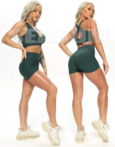 Vista 3 de SEASUM Pantalones cortos de entrenamiento para mujeres, leggings cortos brasileños, texturizados para glúteos, anticelulítico, pegados para levantar