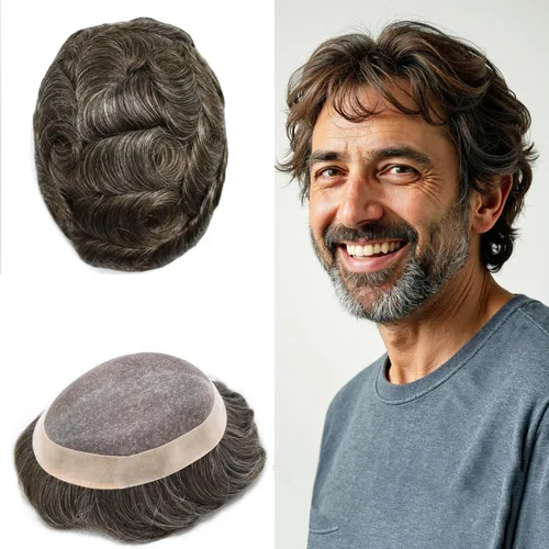 Vista 42 de Mens Toupee Hair Piece Real Human Hair Fine Mono Toupee para hombres Sistema de reemplazo de cabello para hombre Postizo Protesis Capilar Para