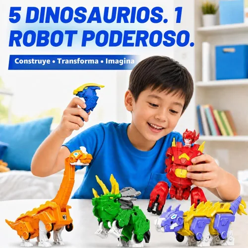 Vista 8 de Juego de juguetes de dinosaurio robot 5 en 1: gran kit de robot transformable para desmontar con 5 figuras de acción de dinosaurio - juguetes