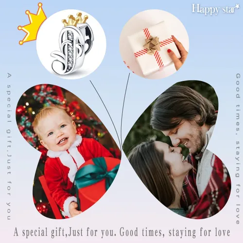Vista 5 de HappyStar Dijes completos del alfabeto de la A Z de plata de ley 925 para pulseras y collares, regalo de joyería para mujeres y niñas