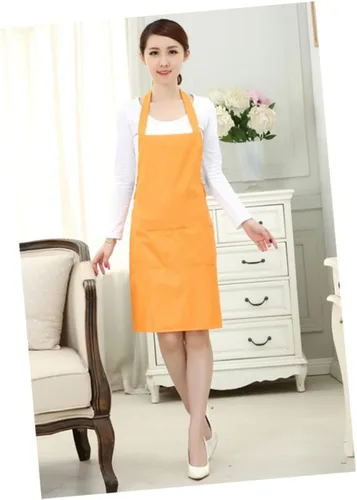 Vista 2 de VOSAREA Delantal de restaurante impermeable Naranja Halter-cuello sin mangas Diseño fácil de llevar, Amarillo