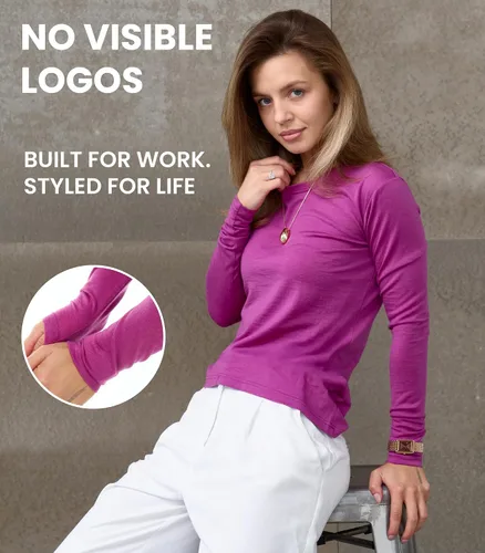 Vista 6 de 100% Merino Wool Base Layer Women - Thermal Merino Wool Shirt Women 190 morado oscuro