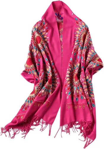 Vista 18 de Urban CoCo Chal Bordado con Borlas de Tamaño Grande para Mujer, Bufanda de Mujer