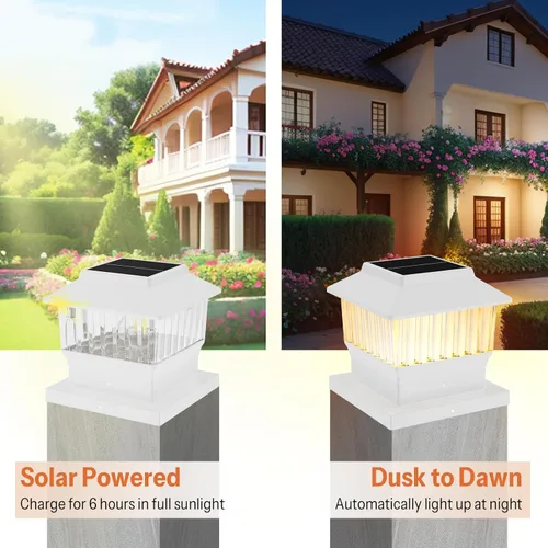 Vista 4 de Paquete de 4 luces solares para tapa de poste, modernas #1: se adapta a postes de madera de 4 x 4, 4 x 4 y 6 x 6 pulgadas, temperatura de 3