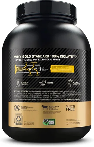 Vista 8 de Optimum Nutrition Gold Standard 100% aislado, proteína en polvo, chocolate Bliss, 3 libras, 44 porciones. Aislado de proteína de suero
