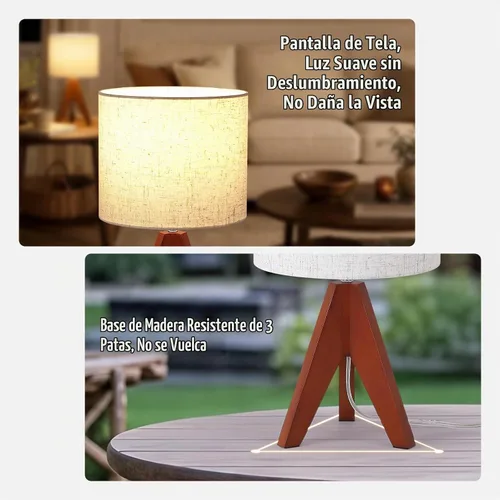 Vista 7 de Siljoy Lámpara de mesa trípode de 14.2 pulgadas, lámpara de mesita de noche M(Interruptor basculante)