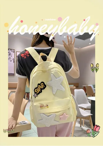 Vista 2 de Star Backpack Y2K Mochila Preppy Mochila Estética con Parche Bordado Accesorios Y2K, Negro -, Classic