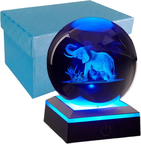 Vista 11 de Lámpara de noche de bola de cristal 3D con base LED - Lámpara de bola de cristal en forma de pez para cumpleaños, festividades, regalos de Navidad