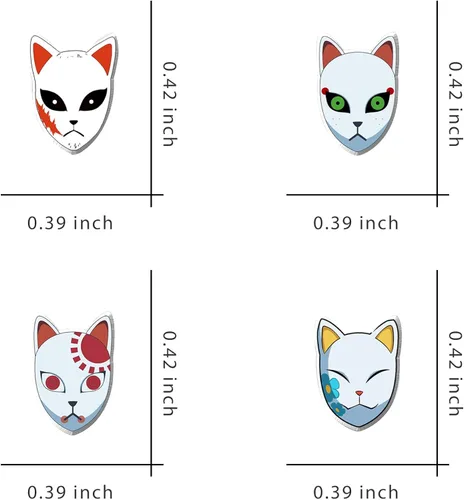 Vista 2 de 4 pares de aretes de máscara de zorro Demon Slayer Kimetsu No Yaiba Cosplay de acrílico para hombres mujeres y niñas máscara de zorro