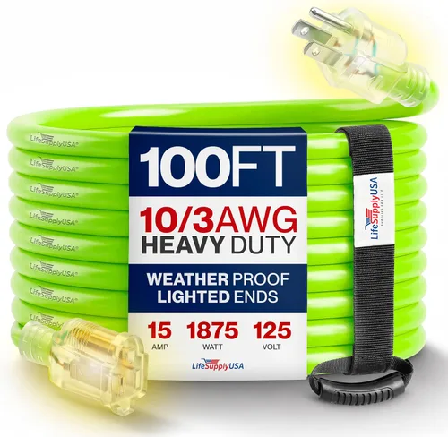 Vista 103 de Cable de extensión SJT de 12/3 300 V con luz LED para uso en interiores y exteriores con enchufe con iluminación LED Amarillo