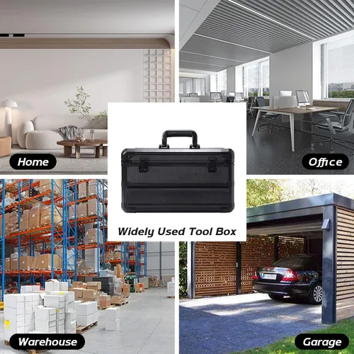 Vista 7 de E ELIAUK Caja de herramientas con estuche rígido, organizador de almacenamiento, maleta de transporte, caja de herramientas con cajones, color negro