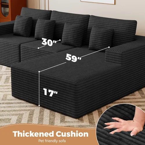 Vista 5 de Sofás modulares seccionales de nube de 111 pulgadas con chaise en forma de L, sofá sin estructura tapizado de asiento profundo para sala de estar