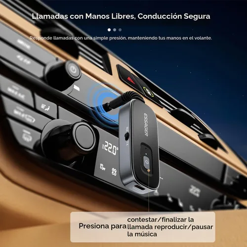 Vista 5 de ESSAGER Adaptador Bluetooth para automóvil, cancelación de ruido, receptor AUX Bluetooth de 0.138 in para automóvil, transmisor de receptor de audio