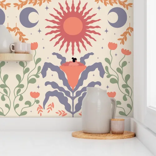 Vista 8 de Muestra de papel tapiz extraíble – Estrella moderna abstracta Sol Luna Geométrico Boho Celestial Personalizado Papel pintado pre-pegado por