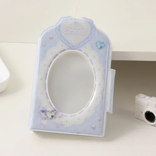 Vista 2 de Kpop - Mini álbumes de fotos de 3 pulgadas, 40 bolsillos, soporte para tarjetas fotográficas con lazo, patrón de corbatín, álbum de fotos para Azul