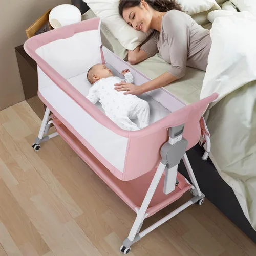 Vista 10 de Cowiewie Moisés Junto a la Cama, Moisés para Bebé con 7 Alturas Ajustables, Moisés Junto a la Cama para Bebé con Almacenamiento, Malla Transpirable