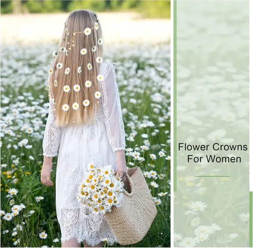 Vista 6 de AWAYTR Diadema de girasol para mujer, hippie, bohomia, cuerda de plumas, coronas para niñas